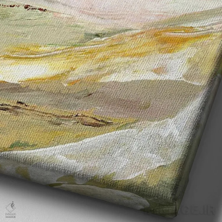 تابلو انتزاعی تپه های سبز و صورتی ۲ اثر مارسی چپمن - نمای نزدیک بافت بوم