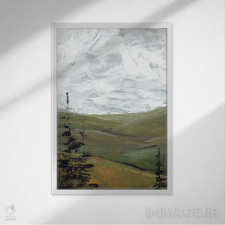 تابلو انتزاعی همیشه سبز اثر مارسی چپمن - نمای قابدار سفید