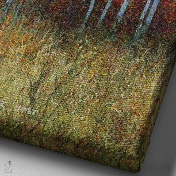 تابلو دکوراتیو جنگل سپیدار پاییزی سمت چپ اثر کریستوفر وست - نمای نزدیک بافت بوم