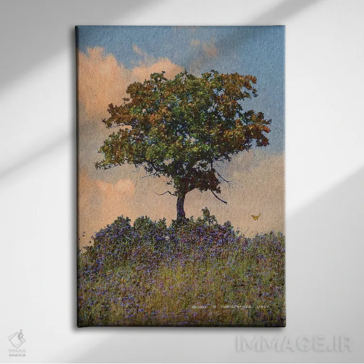تابلو دکوراتیو درخت بلوط سمت راست اثر کریستوفر وست - نمای روبهرو روی دیوار
