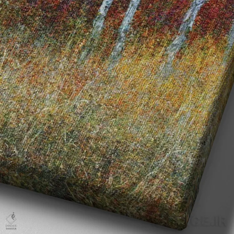 تابلو دکوراتیو جنگل سپیدار پاییزی سمت راست اثر کریستوفر وست - نمای نزدیک بافت بوم