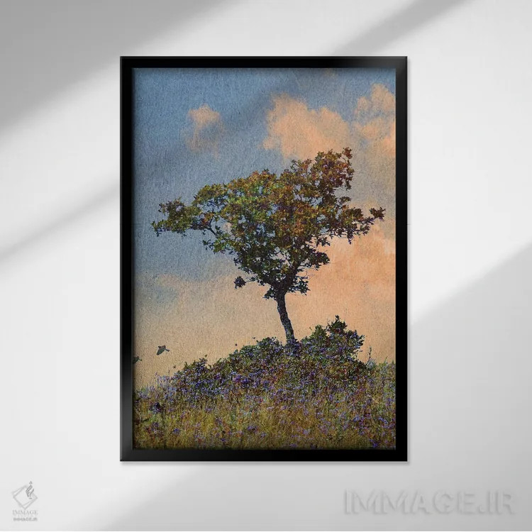 تابلو دکوراتیو درخت بلوط سمت چپ اثر کریستوفر وست - نمای قابدار مشکی