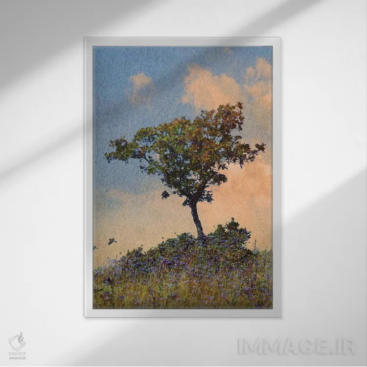 تابلو دکوراتیو درخت بلوط سمت چپ اثر کریستوفر وست - نمای قابدار سفید