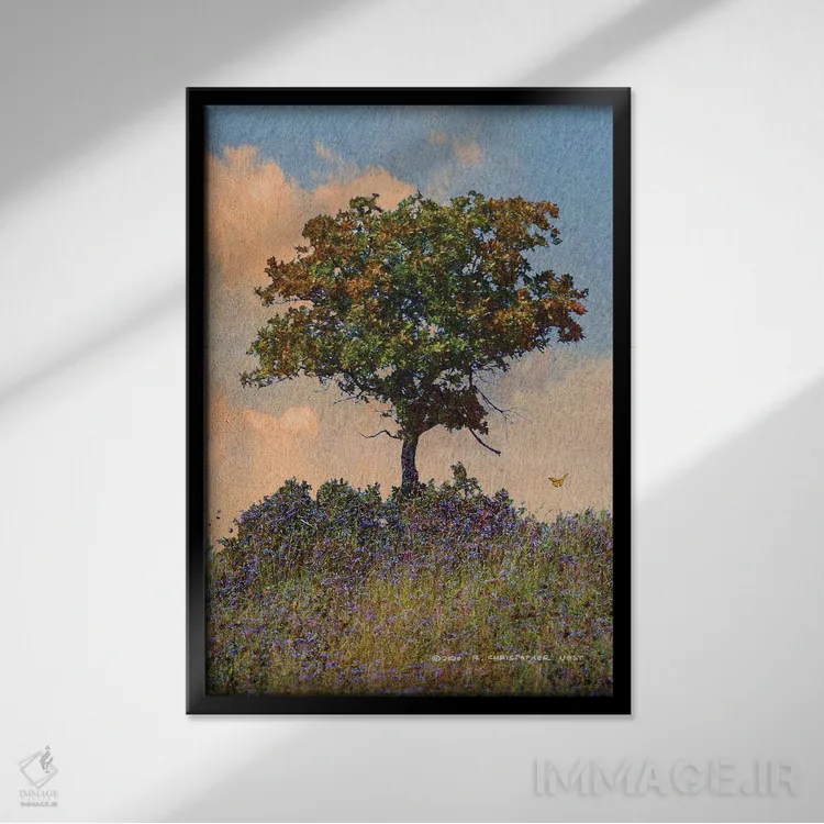 تابلو دکوراتیو درخت بلوط سمت راست اثر کریستوفر وست - نمای قابدار مشکی