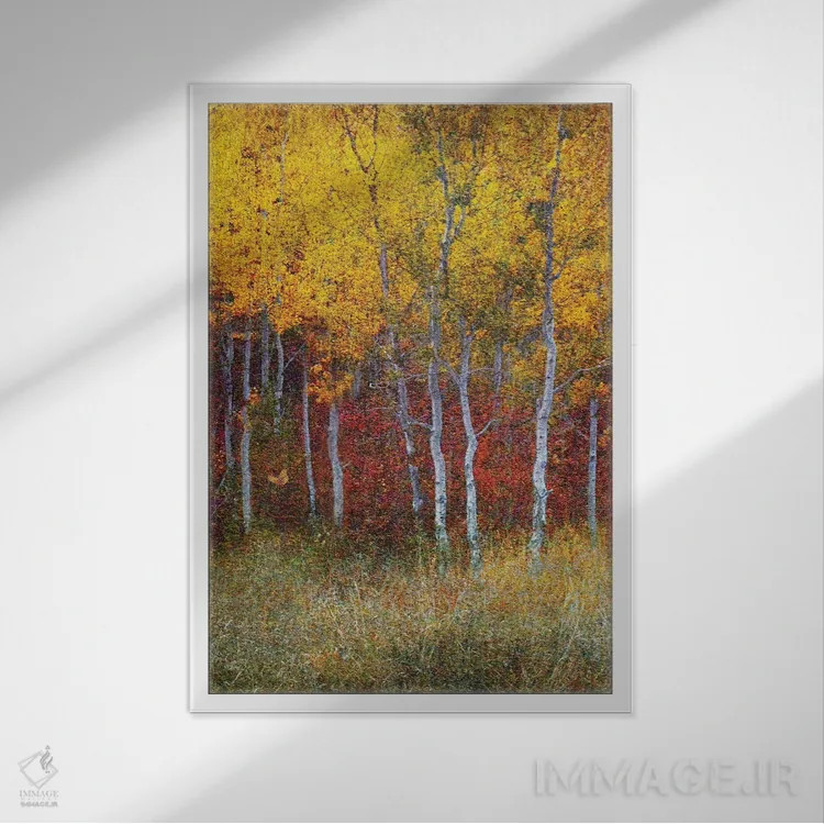 تابلو دکوراتیو جنگل سپیدار پاییزی سمت راست اثر کریستوفر وست - نمای قابدار سفید