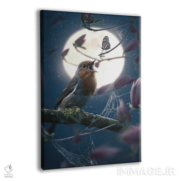 تابلو دکوراتیو پروانه و فنچ اروپایی اثر آدام کازینز - نمای پرسپکتیو محصول