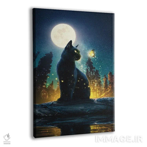 تابلو دکوراتیو گربه سیاه در جنگل جادویی اثر آدام کازینز - نمای پرسپکتیو محصول