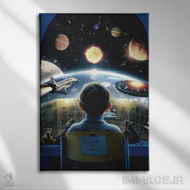 تابلو دکوراتیو فضانورد در حال آموزش اثر آدام کازینز - نمای روبهرو روی دیوار
