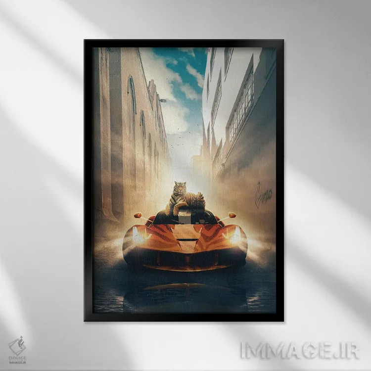 تابلو دکوراتیو گربه مقلد اثر آدام کازینز - نمای قابدار مشکی