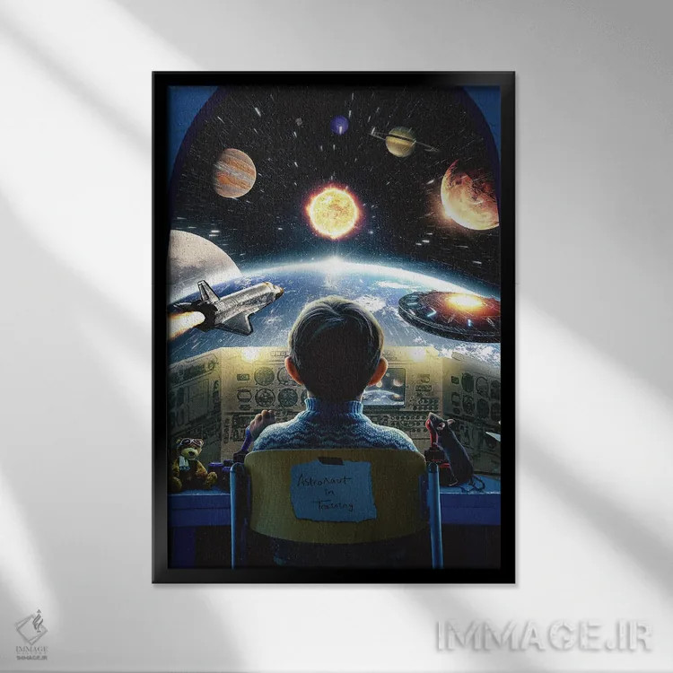 تابلو دکوراتیو فضانورد در حال آموزش اثر آدام کازینز - نمای قابدار مشکی