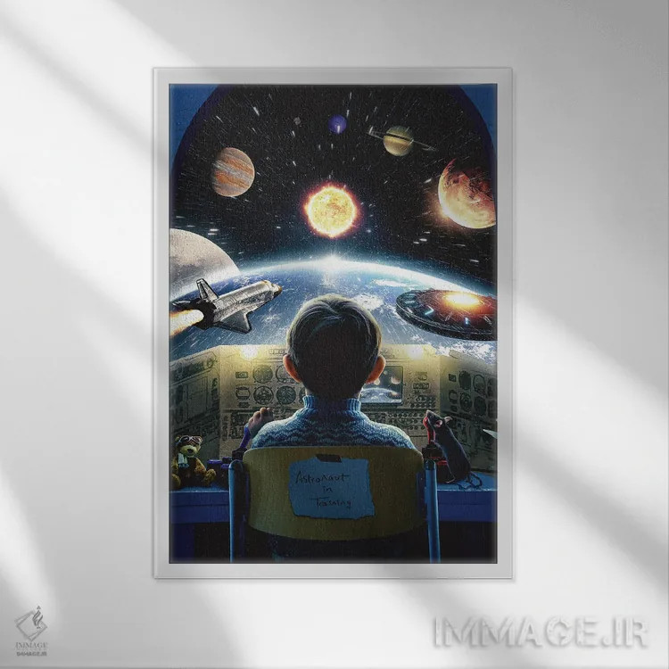 تابلو دکوراتیو فضانورد در حال آموزش اثر آدام کازینز - نمای قابدار سفید