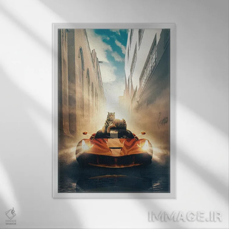 تابلو دکوراتیو گربه مقلد اثر آدام کازینز - نمای قابدار سفید