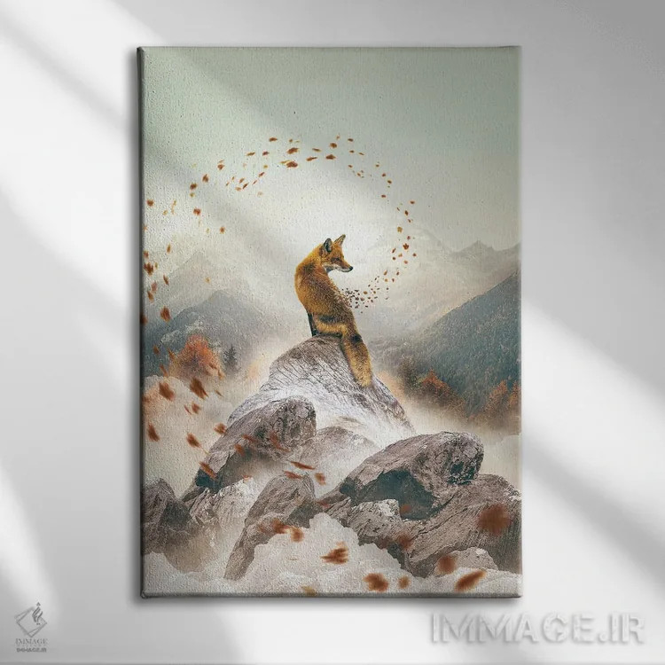 تابلو دکوراتیو روباه پاییزی اثر آدام کازینز - نمای روبهرو روی دیوار