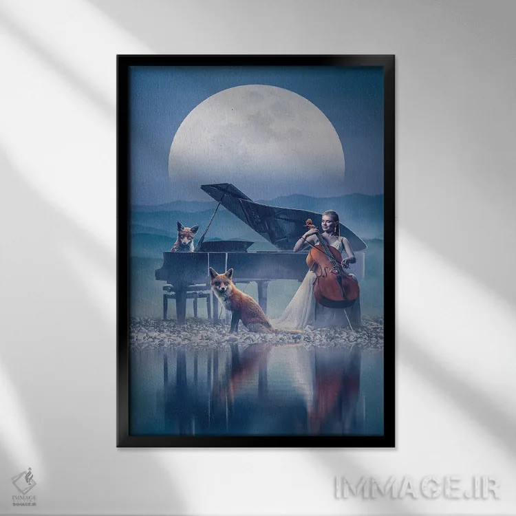 تابلو دکوراتیو ارکستر روباه ها اثر آدام کازینز - نمای قابدار مشکی