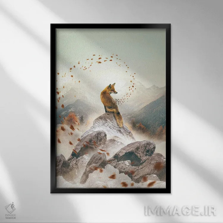 تابلو دکوراتیو روباه پاییزی اثر آدام کازینز - نمای قابدار مشکی