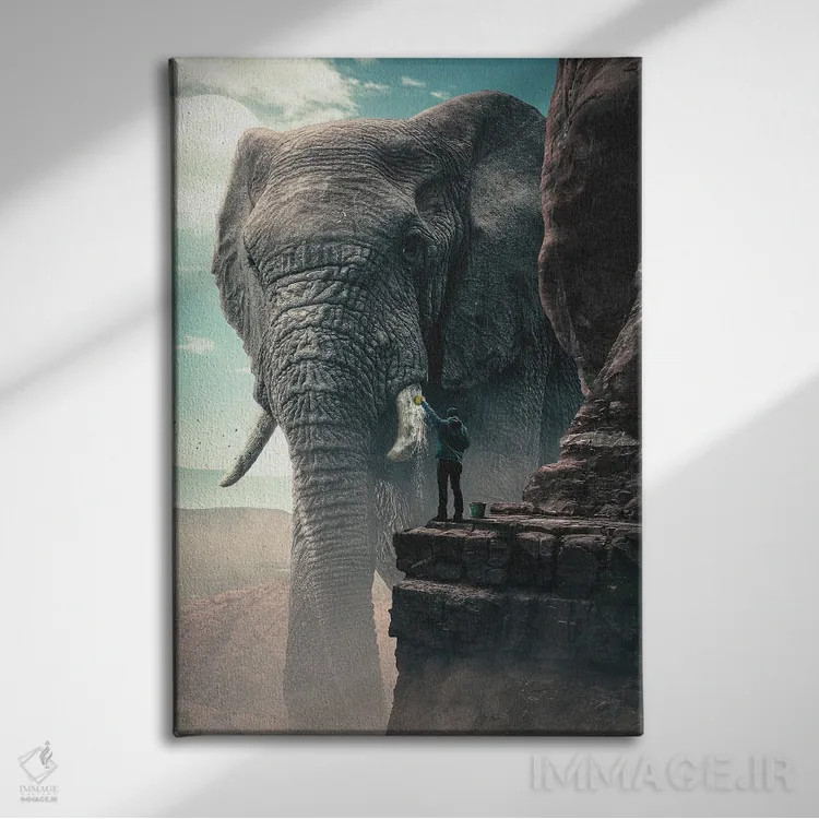 تابلو دکوراتیو فیل غول پیکر اثر آدام کازینز - نمای روبهرو روی دیوار