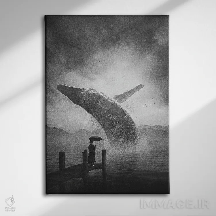 تابلو دکوراتیو نهنگ غول پیکر اثر آدام کازینز - نمای روبهرو روی دیوار