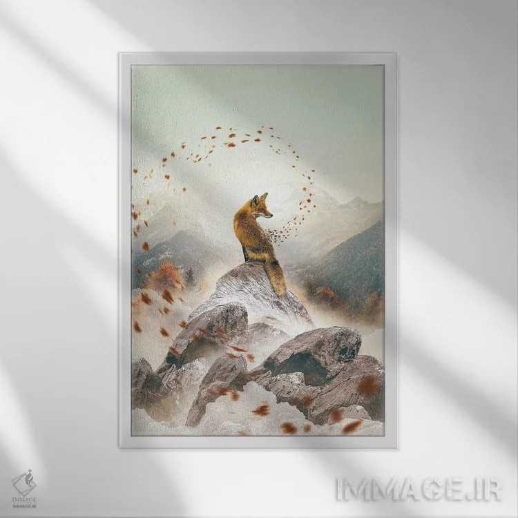 تابلو دکوراتیو روباه پاییزی اثر آدام کازینز - نمای قابدار سفید