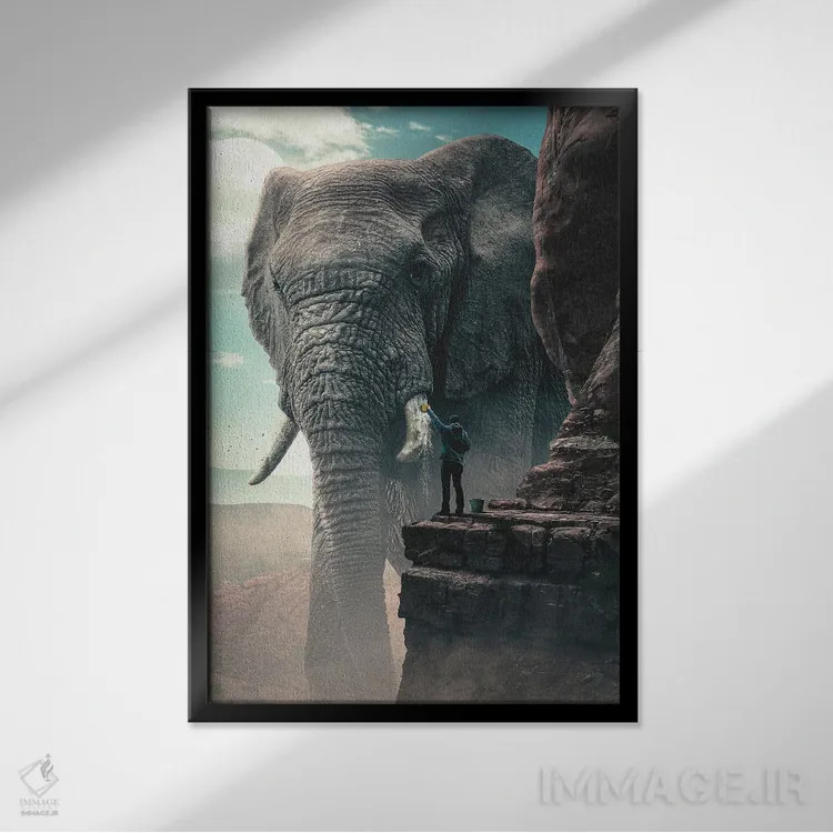 تابلو دکوراتیو فیل غول پیکر اثر آدام کازینز - نمای قابدار مشکی