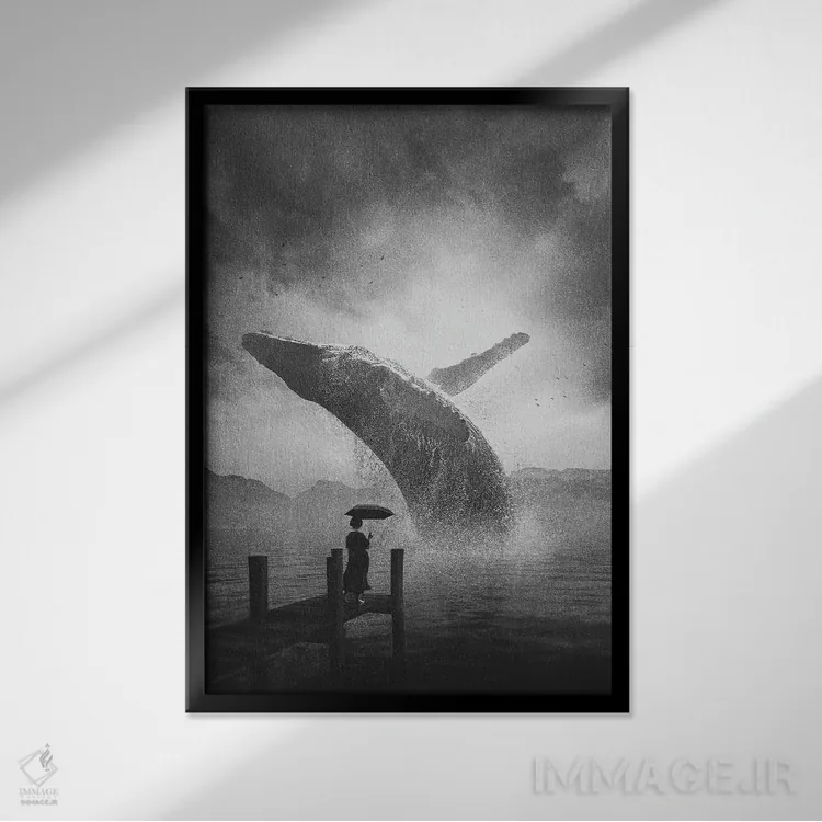 تابلو دکوراتیو نهنگ غول پیکر اثر آدام کازینز - نمای قابدار مشکی