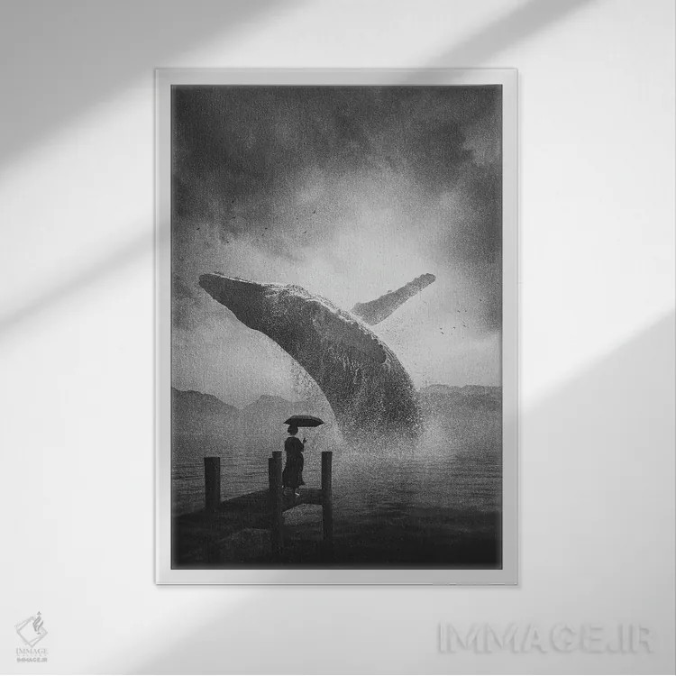 تابلو دکوراتیو نهنگ غول پیکر اثر آدام کازینز - نمای قابدار سفید