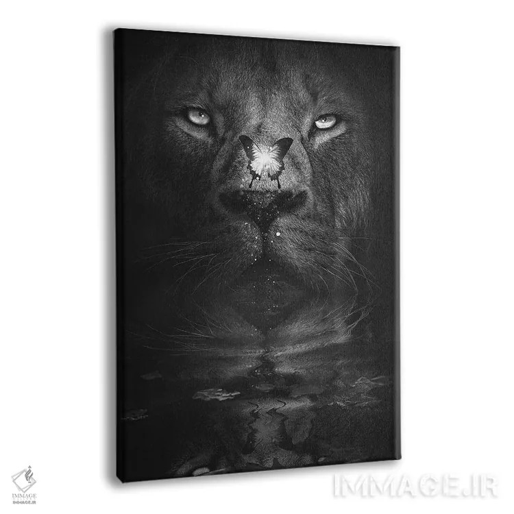 تابلو دکوراتیو شیر و پروانه اثر آدام کازینز - نمای پرسپکتیو محصول