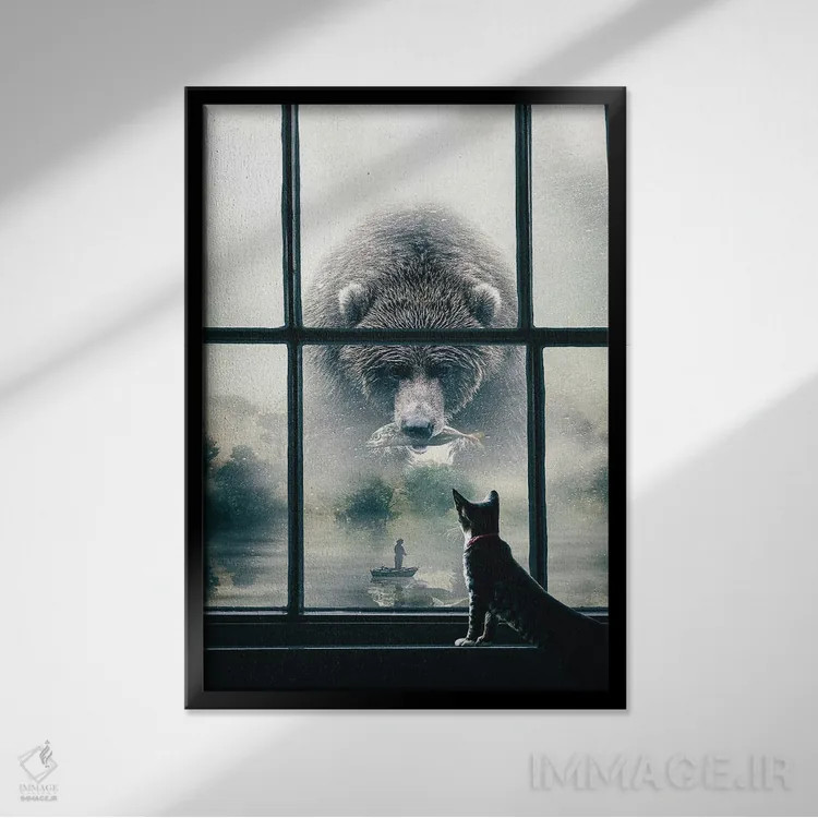 تابلو دکوراتیو خرس غول پیکر اثر آدام کازینز - نمای قابدار مشکی