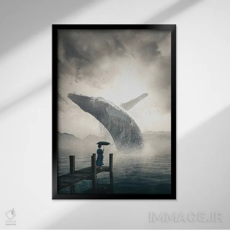 تابلو دکوراتیو نهنگ غول پیکر اثر آدام کازینز - نمای قابدار مشکی