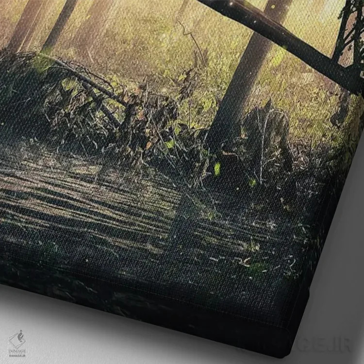 تابلو دکوراتیو گربه مشکی در جنگل اثر آدام کازینز - نمای نزدیک بافت بوم