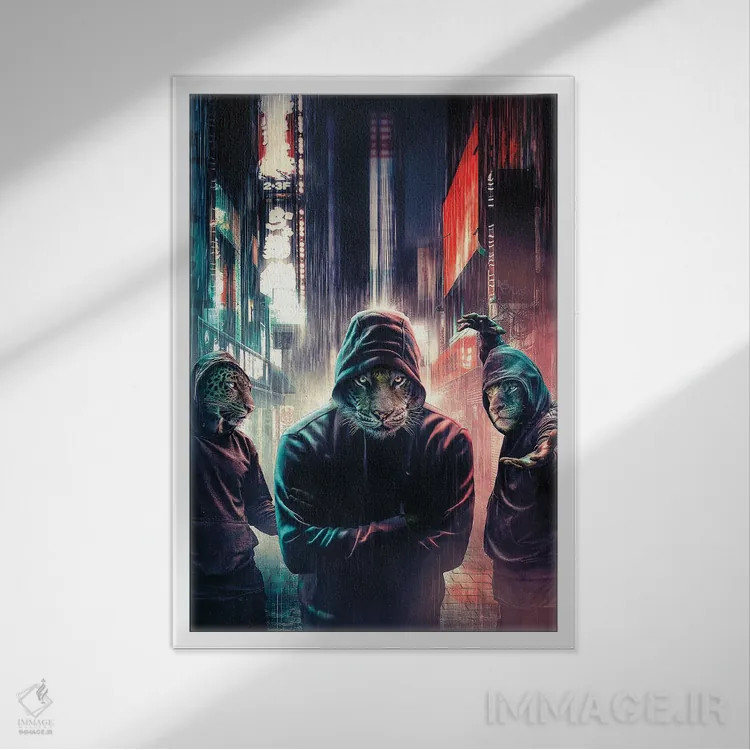 تابلو دکوراتیو گربه های کلاه دار اثر آدام کازینز - نمای قابدار سفید