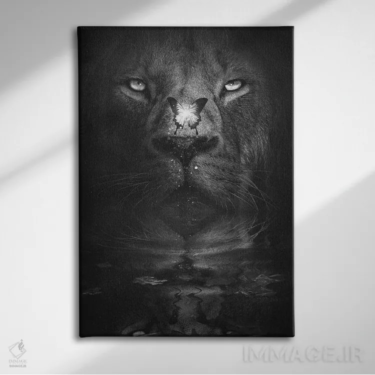 تابلو دکوراتیو شیر و پروانه اثر آدام کازینز - نمای روبهرو روی دیوار