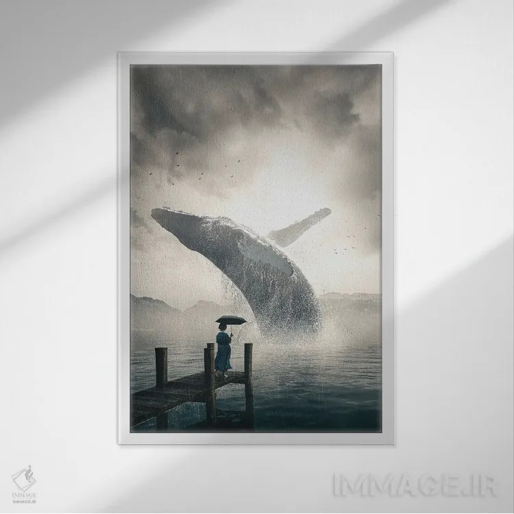 تابلو دکوراتیو نهنگ غول پیکر اثر آدام کازینز - نمای قابدار سفید