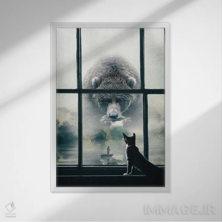 تابلو دکوراتیو خرس غول پیکر اثر آدام کازینز - نمای قابدار سفید