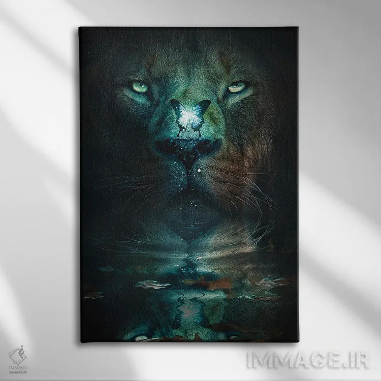 تابلو دکوراتیو شیر و پروانه اثر آدام کازینز - نمای روبهرو روی دیوار