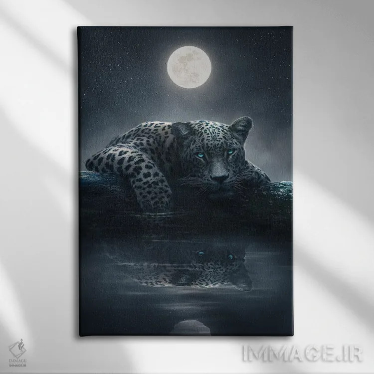 تابلو دکوراتیو پلنگ خالدار مهتابی اثر آدام کازینز - نمای روبهرو روی دیوار