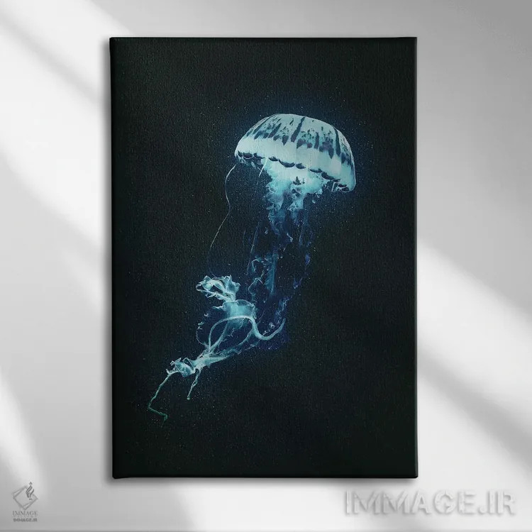 تابلو دکوراتیو عروس دریایی نئونی اثر آدام کازینز - نمای روبهرو روی دیوار