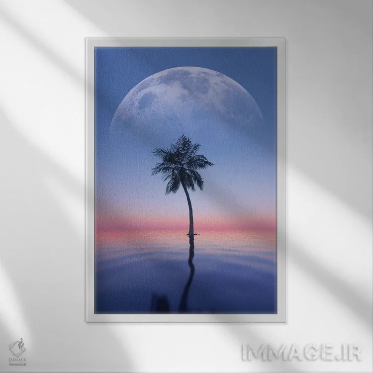 تابلو دکوراتیو نخل تنها اثر آدام کازینز - نمای قابدار سفید