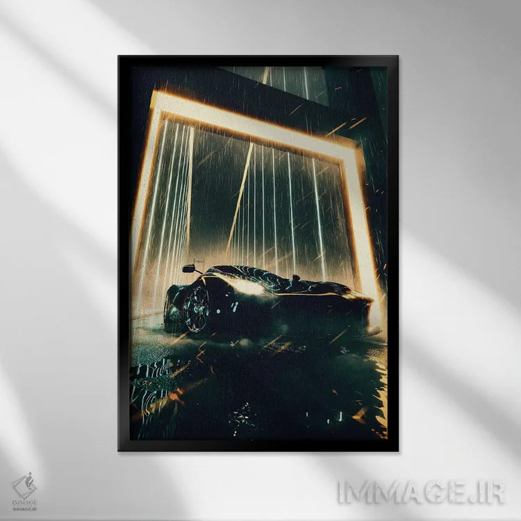 تابلو دکوراتیو فراری نئونی اثر آدام کازینز - نمای قابدار مشکی