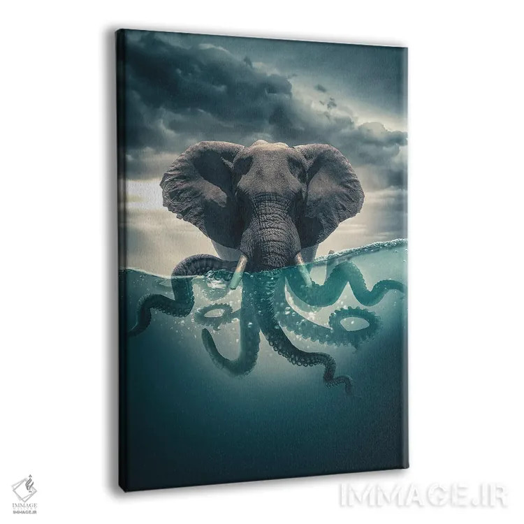 تابلو دکوراتیو اختاپوس-فیل اثر آدام کازینز - نمای پرسپکتیو محصول