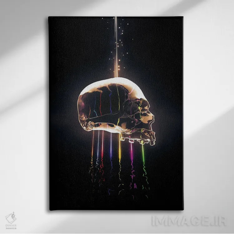 تابلو دکوراتیو جمجمه طیف رنگی اثر آدام کازینز - نمای روبهرو روی دیوار