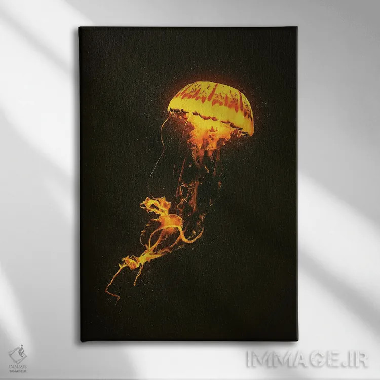 تابلو دکوراتیو عروس دریایی نئونی اثر آدام کازینز - نمای روبهرو روی دیوار