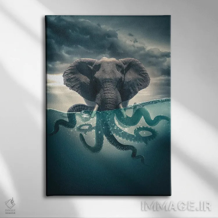 تابلو دکوراتیو اختاپوس-فیل اثر آدام کازینز - نمای روبهرو روی دیوار