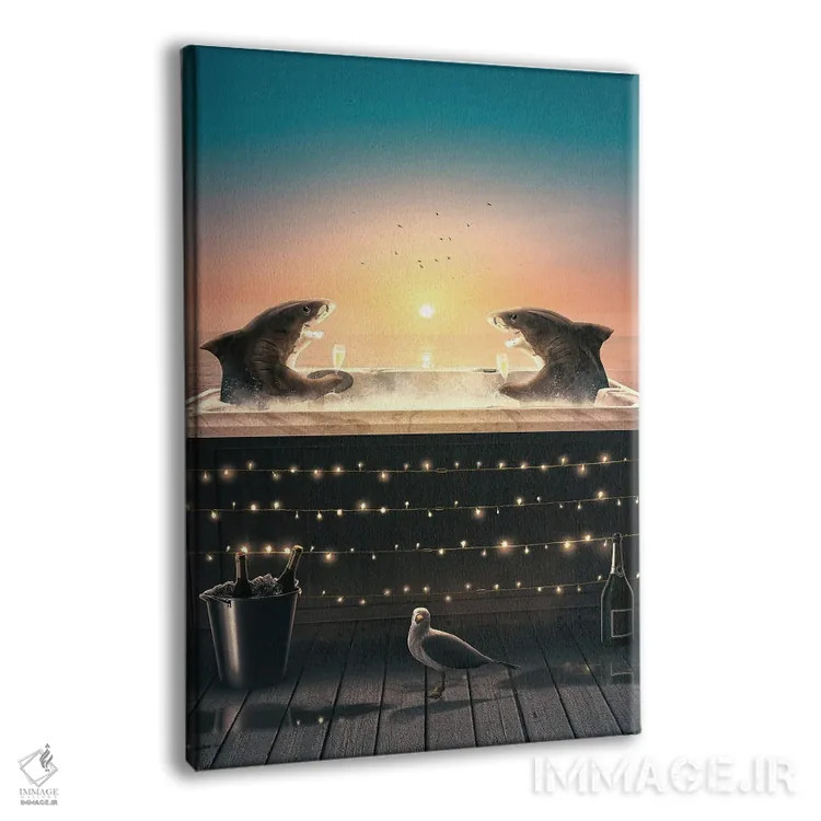 تابلو دکوراتیو کوسه ها در جکوزی اثر آدام کازینز - نمای پرسپکتیو محصول