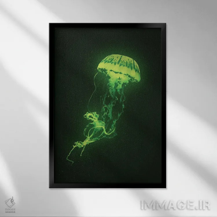 تابلو دکوراتیو عروس دریایی نئونی اثر آدام کازینز - نمای قابدار مشکی