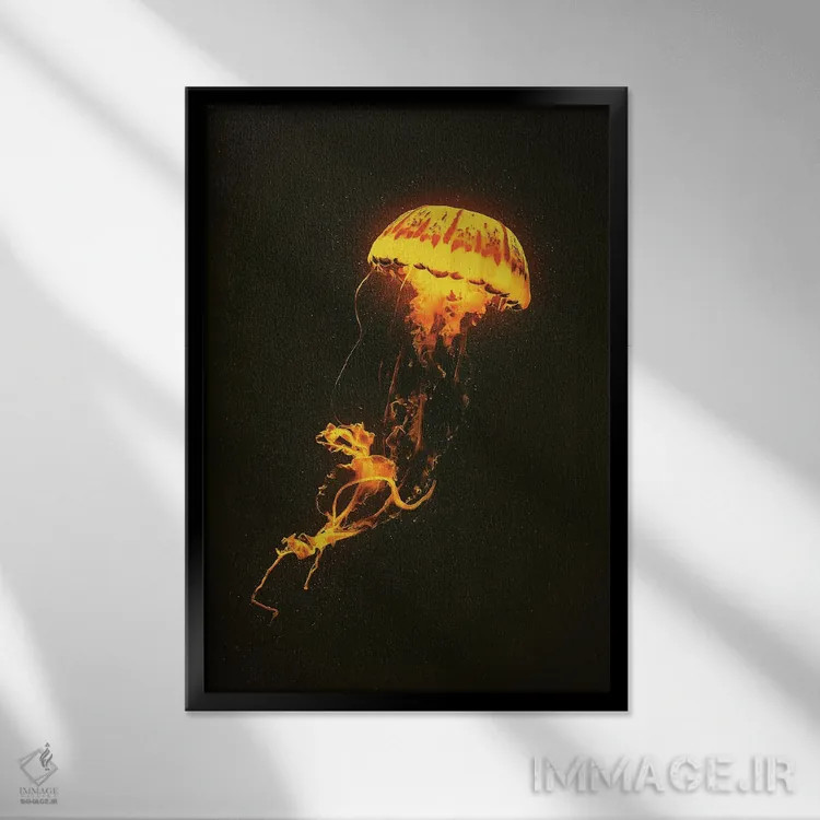 تابلو دکوراتیو عروس دریایی نئونی اثر آدام کازینز - نمای قابدار مشکی