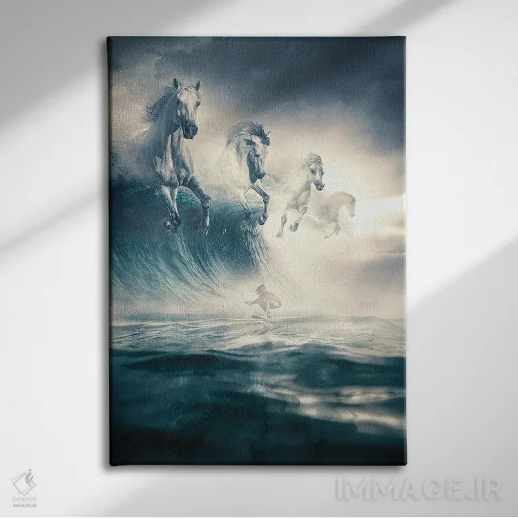 تابلو دکوراتیو اسب های سفید اثر آدام کازینز - نمای روبهرو روی دیوار