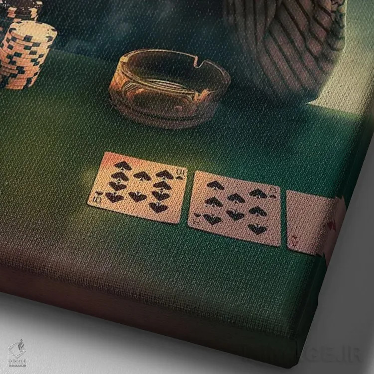 تابلو دکوراتیو چهره پوکر اثر آدام کازینز - نمای نزدیک بافت بوم