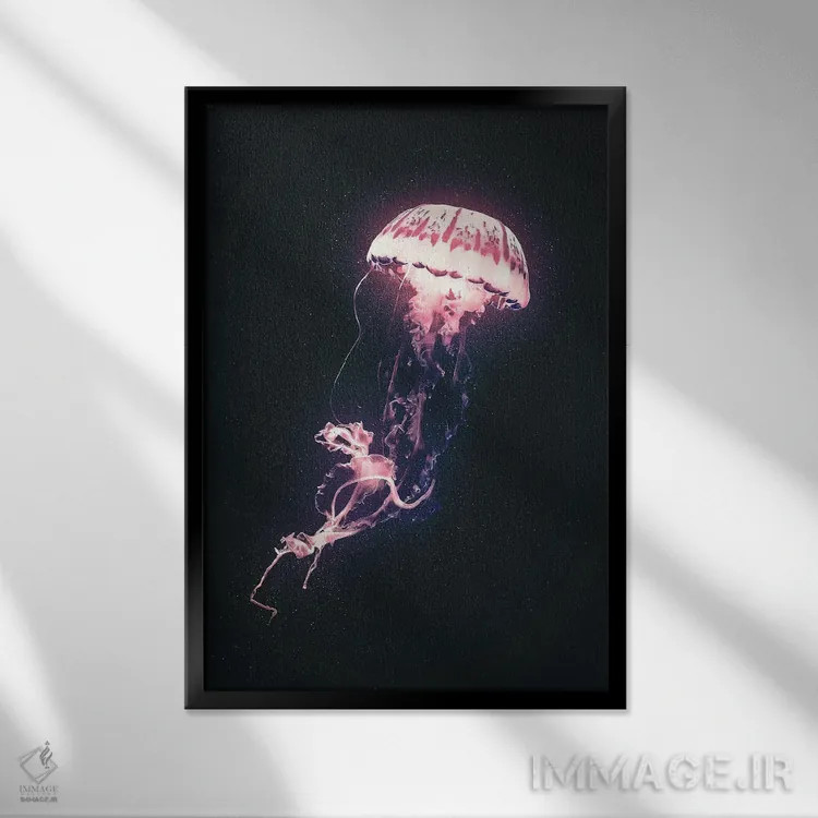 تابلو دکوراتیو عروس دریایی نئونی اثر آدام کازینز - نمای قابدار مشکی