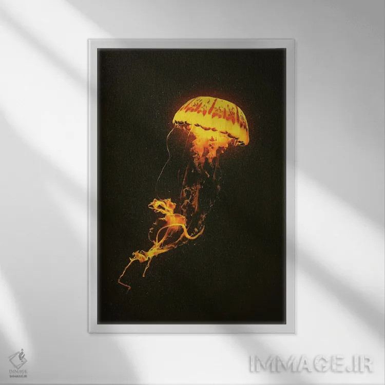 تابلو دکوراتیو عروس دریایی نئونی اثر آدام کازینز - نمای قابدار سفید