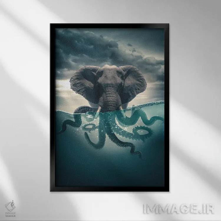 تابلو دکوراتیو اختاپوس-فیل اثر آدام کازینز - نمای قابدار مشکی